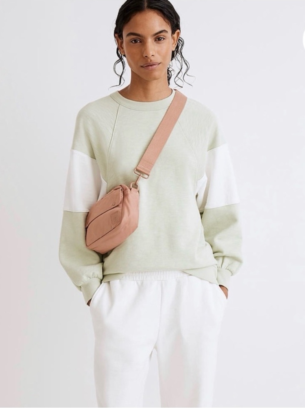 Madewell MWL Sweatshirt Womens XS Raglan Sleeve Pullover Mint Green Casual Cozy